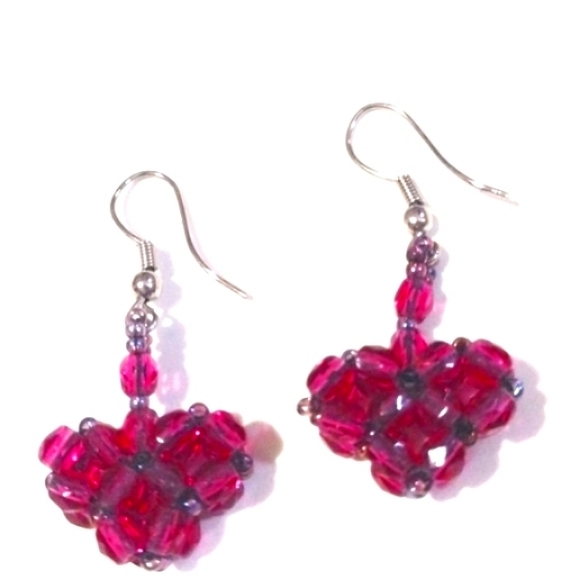 VINTAGE DARK PINK SPARKLING CRYSTAL SILVER-TONE DROP HOOK 2" EARRINGS-NWOT - Picture 1 of 7